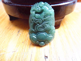 Free Shipping -good luck Amulet Natural dark green Jadeite Jade  Dragon charm Pe - £13.32 GBP