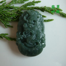 Free Shipping -good luck Amulet Natural dark green jadeite jade  Dragon charm Pe - £15.80 GBP