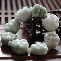 Free Shipping -good luch  Hand Carved natural light green Jade Laughing Buddha B - $46.99