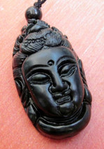 Free shipping - Good Luck Natural black Jadeite Jade carved Buddhist Bodhisattva - £16.03 GBP