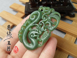 Free Shipping -  jadeite jade Hand- carved  Natural green dragon and Phoenix jad - £20.45 GBP