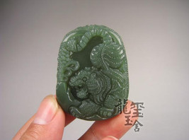Free shipping -  GOOD LUCK Natural green Jadeite Jade carved tiger charm Pendant - £20.37 GBP