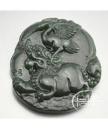 Free Shipping - hand carved Chinese Natural black green Dragon jadeite j... - £15.79 GBP