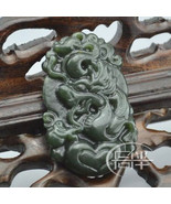 Free Shipping - Chinese Natural black green Dragon jadeite jade  charm P... - £15.79 GBP