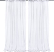 10 Feet By 10 Feet White Chiffon Backdrop Curtains, Wrinkle-Free Sheer Chiffon - £30.62 GBP