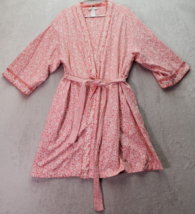 Liz Claiborne Robe Womens Large Pink Floral Cotton Long Sleeve Open Front Belted - £14.59 GBP