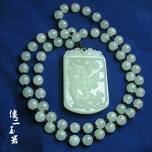 Free Shipping -  jadeite jade Natural white Jadeite Jade carved Dragon  charm Pe - £15.93 GBP
