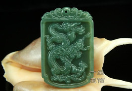 Free Shipping - Good luck Hand- carved AAA Natural green dragon jadeite jade cha - $26.00