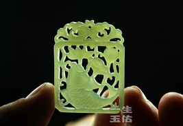 Free Shipping -  Jadeite Jade Hand- carved Natural green Fish jadeite jade charm - £23.50 GBP