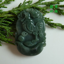 Free Shipping -good luck Amulet Natural dark green Jadeite Jade  Rooster charm P - £15.98 GBP