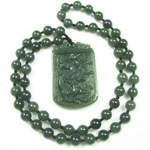 Free Shipping - 2012 Year Good luck Amulet  Natural dark green Jadeite Jade carv - £25.57 GBP
