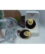 Les Bernard Etruscan Revival Black Enamel Gold Disc Earrings Haute Coutu... - $44.54