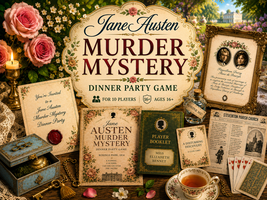 JANE AUSTEN Murder Mystery dinner party game download. Vintage style, bo... - $16.95