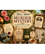 JANE AUSTEN Murder Mystery dinner party game download. Vintage style, bo... - $16.95