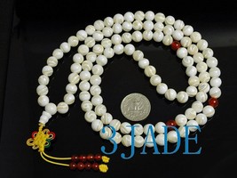 Free Shipping - 37&quot; Natural Striped Tridacna Shell 108 Prayer Beads Mala necklac - £30.32 GBP