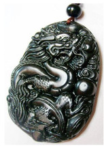 Free Shipping -  2012 Amulet  Natural black Jadeite Jade carved dragon  charm Pe - £15.84 GBP