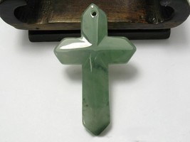 Free Shipping - Natural dark Green Jadeite jade carved God Cross Jadeite Jade Pe - £15.81 GBP