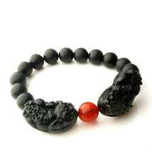 Free Shipping - good luck Hand carved natural black agate / natural Red agate &#39;&#39; - £23.97 GBP