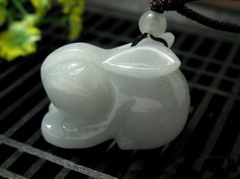 Free Shipping - Hand-carved  Lovely Natural White 12 Zodiac Rabbit Jade charm Pe - £15.80 GBP