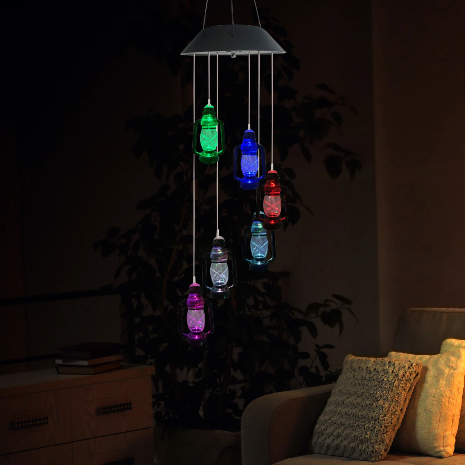 Solar Lanterns Wind Chime Color-Changing LED Light Wind Bell Hanging Dec... - $177.47