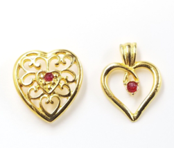 2 Hearts Red Stone Swirl Open Heart Gold Tone Love Theme Pins Fashion Jewelry - £10.43 GBP