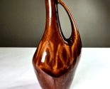Vintage Pitcher Vase With Handle Fine Art Pottery Dark Brown Poland 9.5&quot;... - £39.32 GBP