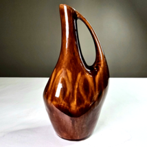 Vintage Pitcher Vase With Handle Fine Art Pottery Dark Brown Poland 9.5&quot;... - $49.99