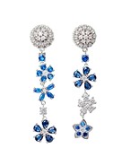 REYMEY Mismatched Moissanite Earrings, Sterling Silver, Topaz, Blue & CZ (5A)