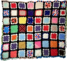 Granny Square Crocheted Afghan 56&quot; X 50&quot; Black Multicolor Squares - £20.36 GBP