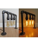 INDUSTRIAL PIPE LAMP table desk wall ceiling 3 bulb hand made steampunk - $1,737.69 MXN