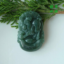 Free Shipping -good luck Amulet Natural dark green Jadeite Jade pig charm Pendan - £14.95 GBP