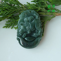 Free Shipping -good luck Amulet Natural dark green Jadeite Jade Ox charm Pendant - £15.64 GBP