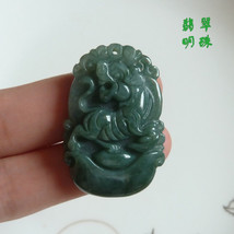 Free Shipping -good luck Amulet Natural dark green Jadeite Jade Tiger charm Pend - £15.68 GBP