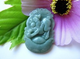 Free Shipping - Natural dark green Jadeite Jade carved Zodiac Pig charm Pendant  - £15.98 GBP