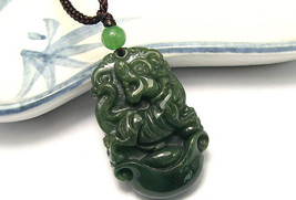 Free Shipping - Amulet  Natural dark green Jadeite Jade carved Zodiac tiger char - £15.80 GBP