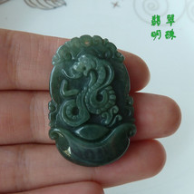 Free Shipping - good luck Amulet Natural dark green Jadeite Jade carved snake ch - £15.80 GBP