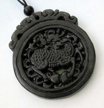 Free Shipping -   Good luck Amulet  Natural black Jadeite Jade carved sacred dra - $20.00