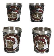 Set Of 4 Love Never Dies Wedding Couple Skulls With Red Roses Shot Glasses - $584.71 MXN
