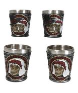 Set Of 4 Love Never Dies Wedding Couple Skulls With Red Roses Shot Glasses - $584.71 MXN