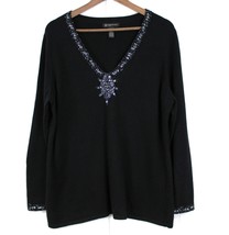 INC International Concepts Plus Size 1X Beaded Silk Angora Sweater Black Dressy - £23.25 GBP