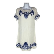 Lulu&#39;s Women&#39;s Tale the Tell White and Blue Embroidered Shift Dress Size M - £16.99 GBP