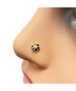 22ct Yellow Gold Floral Multicolour  Stone Nose Pin/Stud 5mm Width - $134.59 CAD