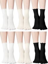 Luxurious 6 Pair Women's Cotton Toe Socks with Ruffle Edge - Athletic Co... - $32.62