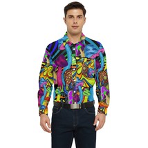 Magic Mushroom Psychedelic batik Men&#39;s Long Sleeve Pocket Casual Shirt  - £24.03 GBP