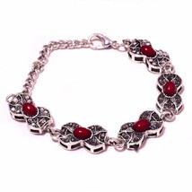 Carnelian Gemstone Ethnic Christmas Gift Marcasite Bracelet Jewelry 7-8&quot; SA 1217 - £4.14 GBP