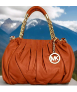 MICHAEL KORS ERIN GOLD CHAIN ORANGE LEATHER MEDIUM SHOULDER TOTE BAGNWT! - $219.99