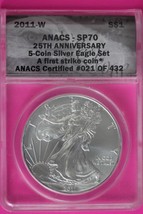 2011 W SP 70 Silver American Eagle 5 Coin Set 25th Anniversary ANACS Graded 113 - £94.92 GBP