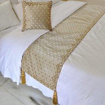 Auric Gem - Velvet Gold Decorative Bed Runner and Pillow Cover - £77.96 GBP+