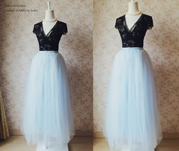 Light-blue Full Tulle Skirt Outfit Women Custom Plus Size Tulle Maxi Skirts image 1