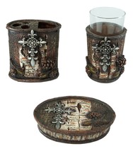 Le Fleur Cross Birch And Pinecones Tumbler Cup Soap Dish &amp; Toothbrush Ho... - $34.99